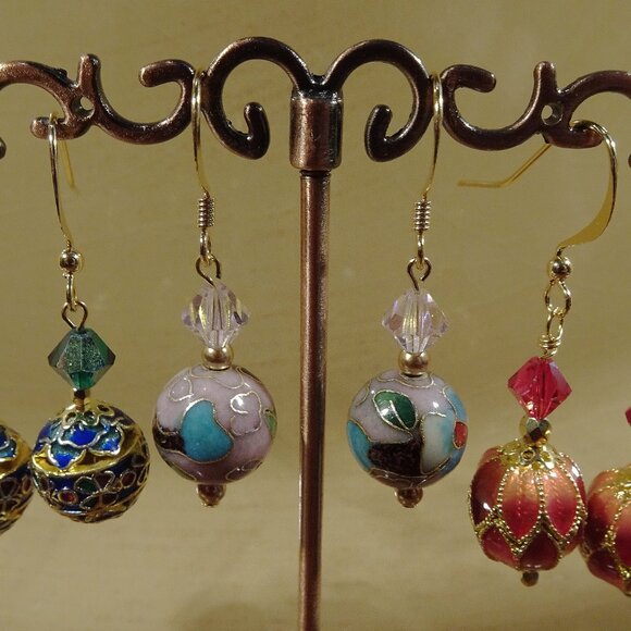 Cloisonne earrings in six handcrafted artisanal designs - Picture 3 of 15